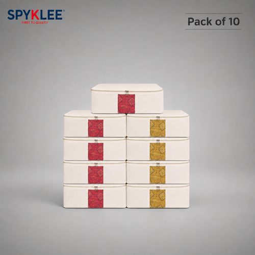 Pack of 10 Cotton Clothes Storage Bags With Zipper | Cotton Canvas Bags for Sarees, Lehengas & Dresses | Large Washable & Reusable Storage Bags – Off White