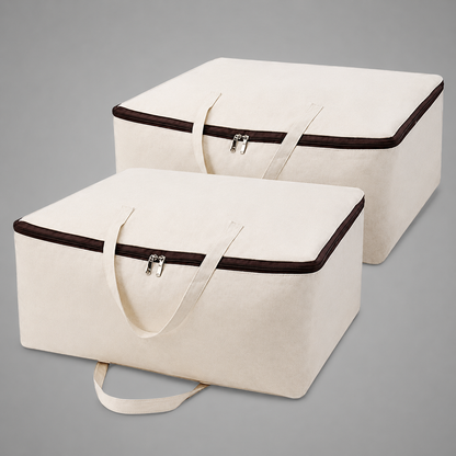 Pack of 2 Cotton Canvas Foldable Storage Bags for Clothes, Blankets & Quilts – 60 x 45 x 22 cm, Off-White