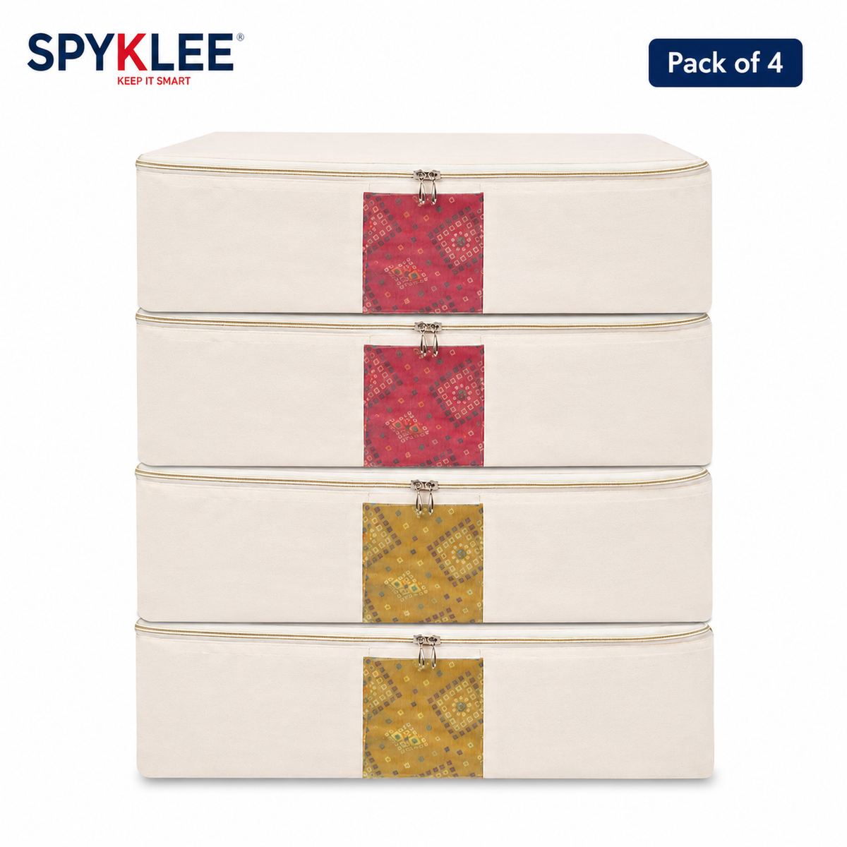 Pack of 4 Cotton Clothes Storage Bags With Zipper | Cotton Canvas Bags for Sarees, Lehengas & Dresses | Large Washable & Reusable Storage Bags – Off White