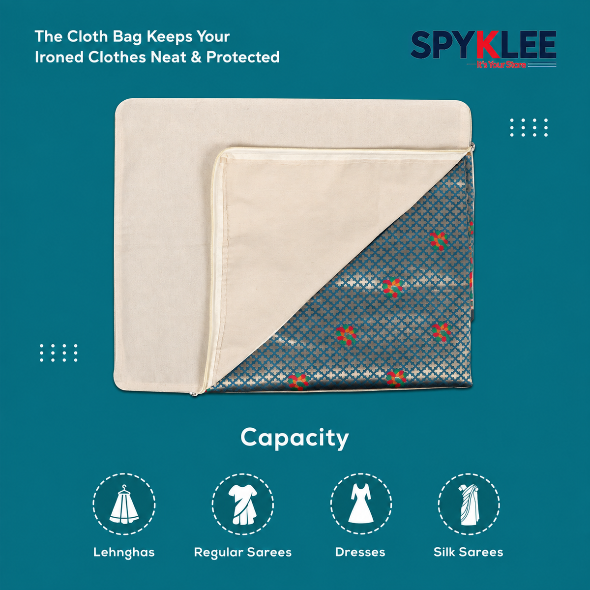 Pack of 10 Cotton Clothes Storage Bags With Zipper | Cotton Canvas Bags for Sarees, Lehengas & Dresses | Large Washable & Reusable Storage Bags – Off White
