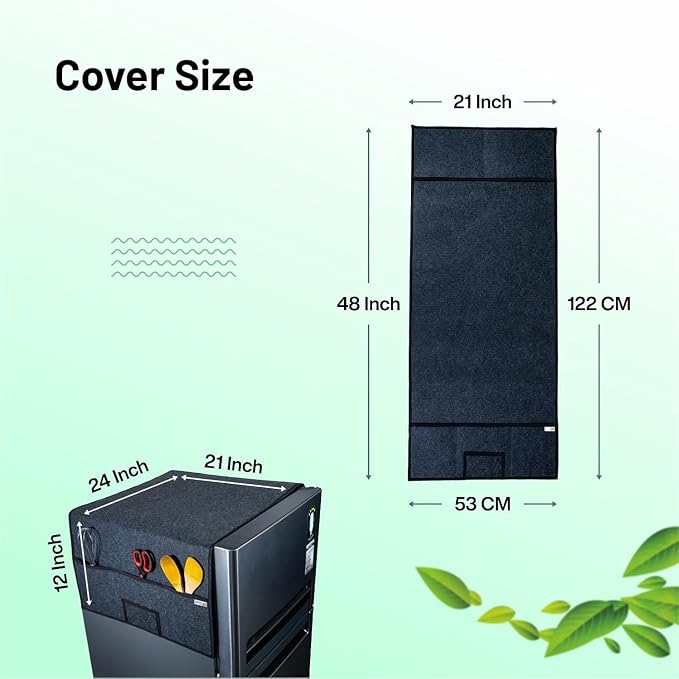 Refrigerator Top Cover with 5 Storage Side Pockets (Black, 24X21 Inches)