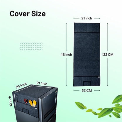 Refrigerator Top Cover with 5 Storage Side Pockets (Black, 24X21 Inches)