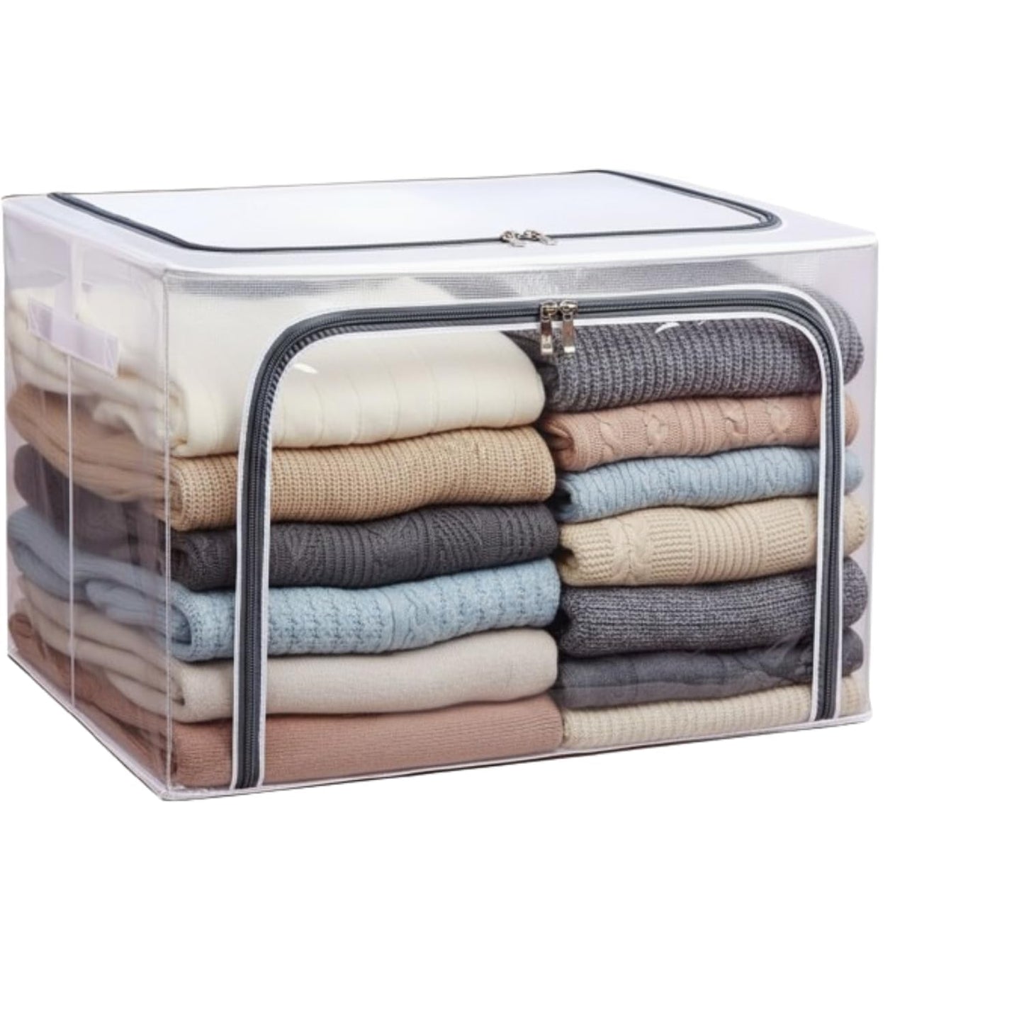 polycotton Clothes Storage Organizer Bins (Transparent, 66L-1)