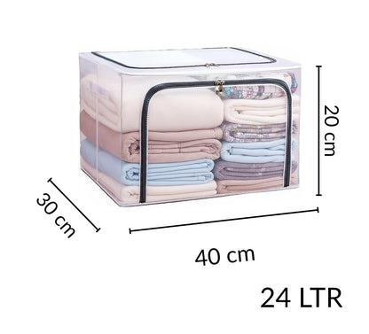 Polycotton Clothes Storage Organizer Bins (Transparent, 24L-1 Pc)