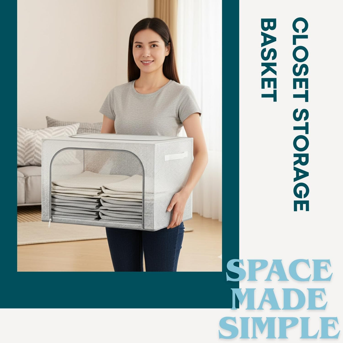 polycotton Clothes Storage Organizer Bins (Transparent, 66L-6)