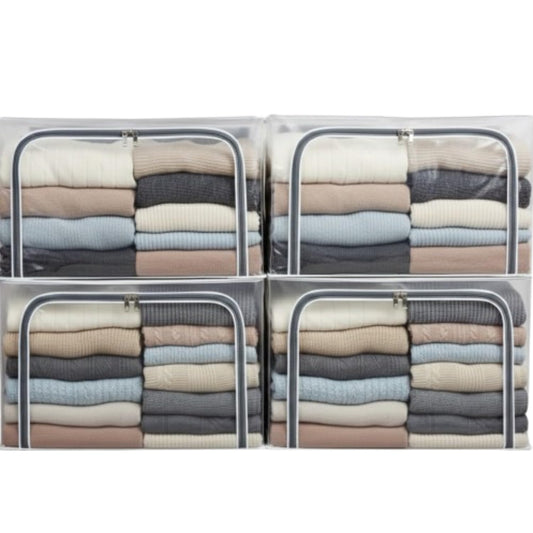 polycotton Clothes Storage Organizer Bins (Transparent, 66L-4)