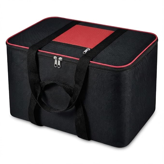 Non Woven Storage Bags with Zipper & Handle | (1Pc, Black and Red)