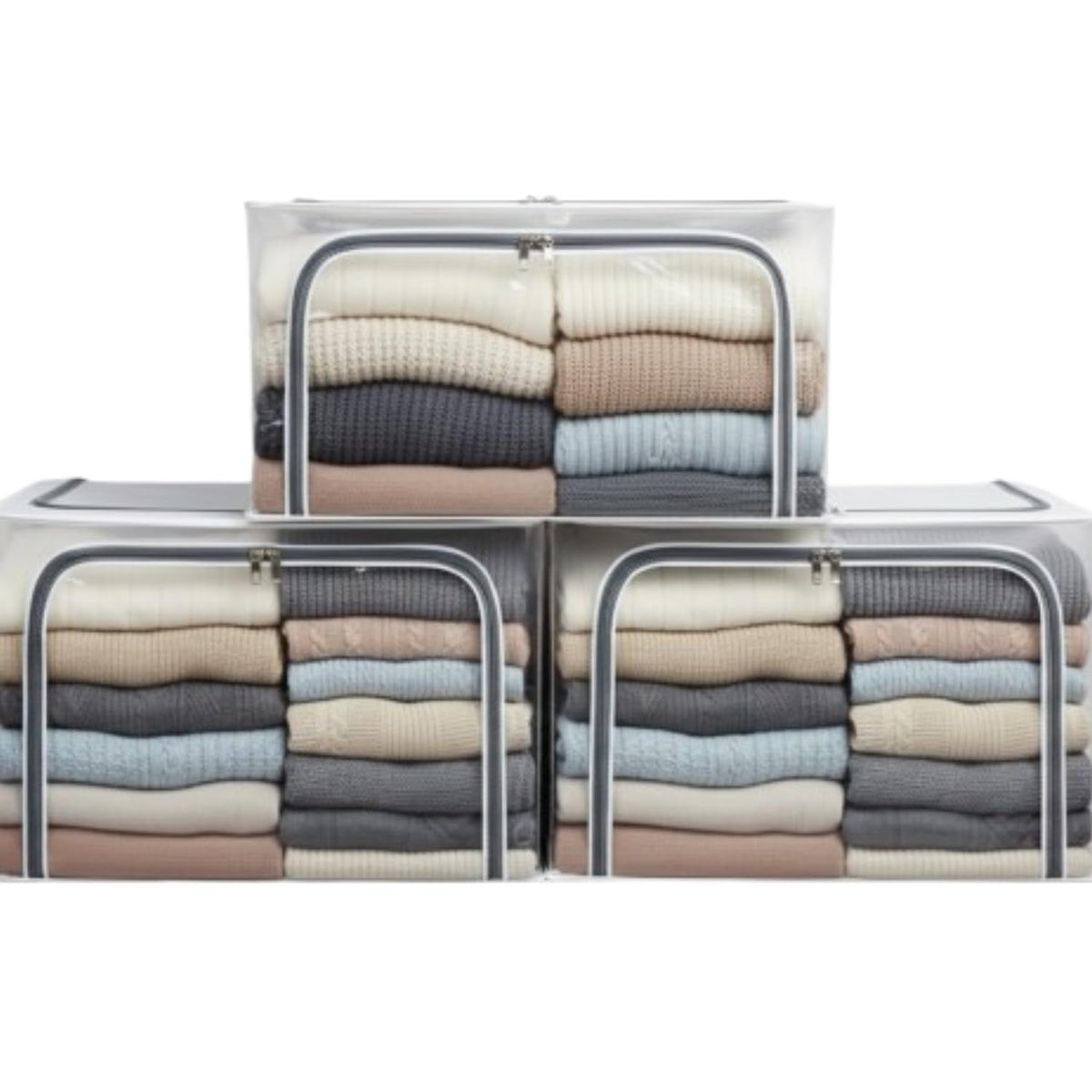 polycotton Clothes Storage Organizer Bins (Transparent, 66L-3)