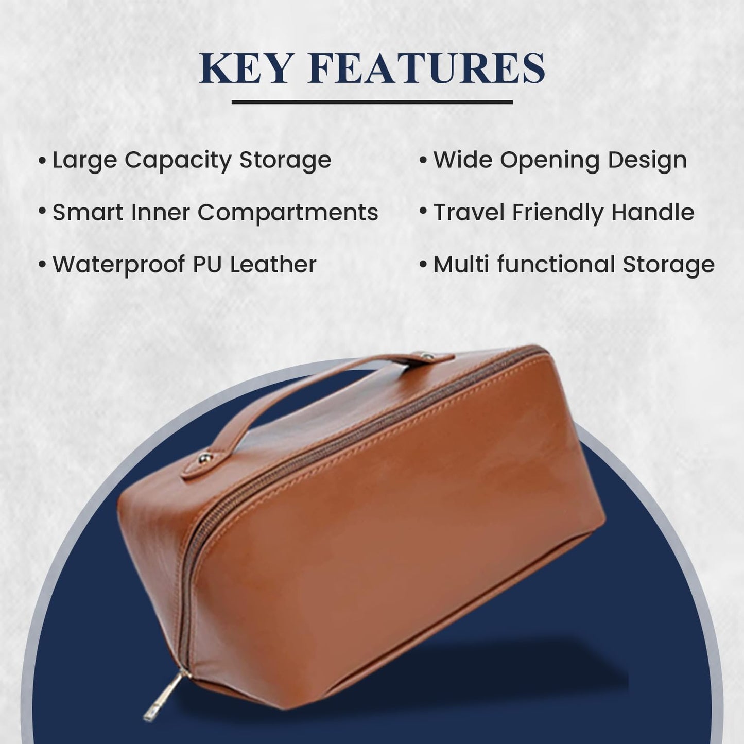 Large Capacity Travel Cosmetic Bag with Handle and Inner Divider | Premium PU Leather Makeup Storage Case | Waterproof Portable Wide Opening Toiletry & Vanity Pouch for Women & Girls (Black)