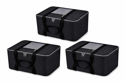 Non Woven Storage Bags with Zipper & Handle |(3Pc, Black and Grey)