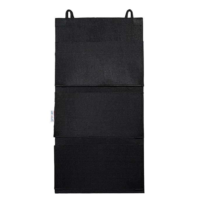 Premium Felt 3-Pocket Hanging Organizer | Wall Mounted Storage Holder with Self-Adhesive Hooks | Space Saving Multi-Purpose Shelf for Accessories, Essentials Bedroom, Office & Door(Black)