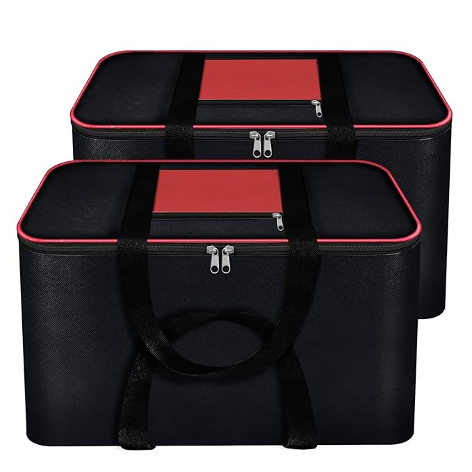 Non Woven Storage Bags with Zipper & Handle |(2Pc, Black and Red)