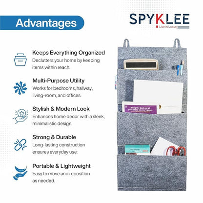 8 Pocket Felt Hanging Organizer  Bag with Self-Adhesive Hooks Dark Grey)
