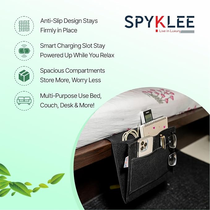 Premium Felt Hanging Bedside Organizer Bag with 5 Pockets - Black