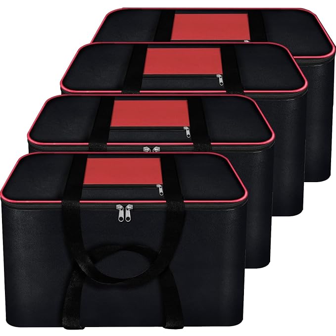 Non Woven Storage Bags with Zipper & Handle (4Pc, Black and Red)