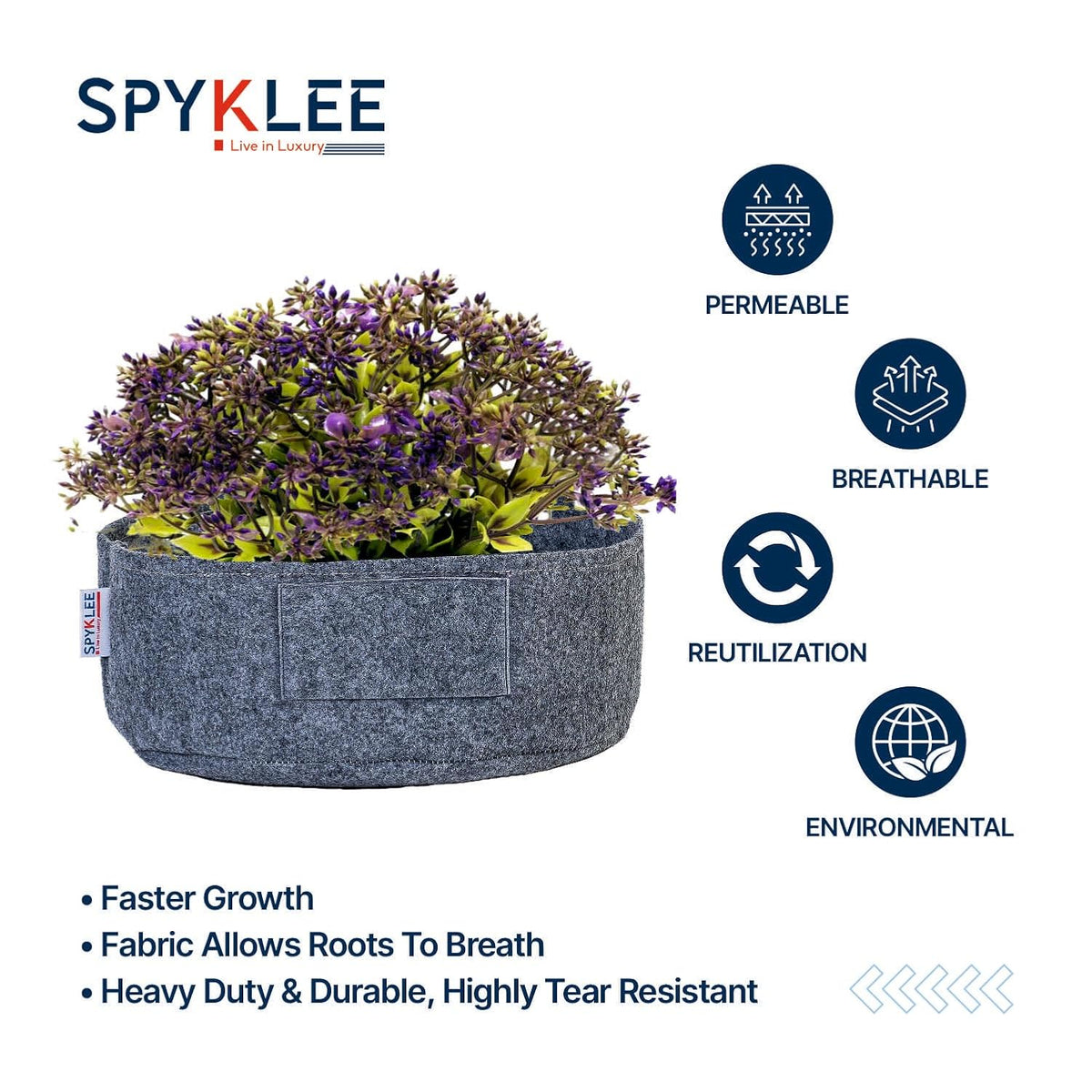 Round Felt Plant Grow Bag (12X5 Grey)
