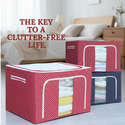 polycotton Clothes Storage Organizer Bins (Red, 66L)
