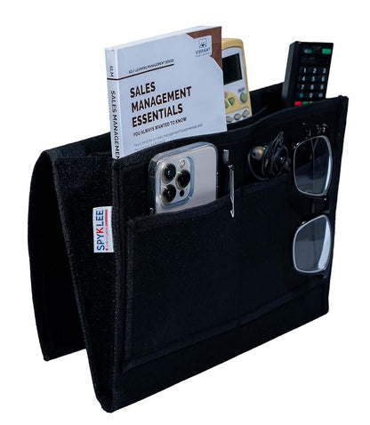 Premium Felt Hanging Bedside Organizer Bag with 5 Pockets - Black