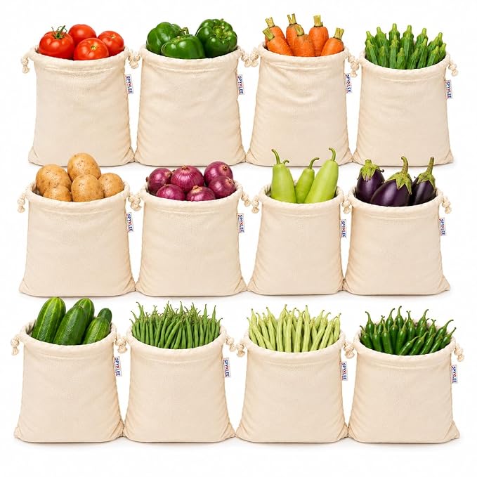 Eco-Friendly Washable Grocery & Produce Bags for Fruits, Vegetables & Kitchen Storage (Large,Medium & Small Size Bags)