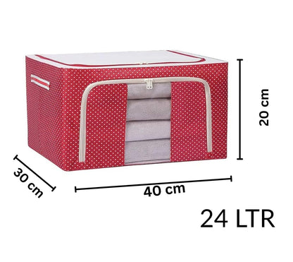 polycotton Clothes Storage Organizer Bins (Red, 24L)