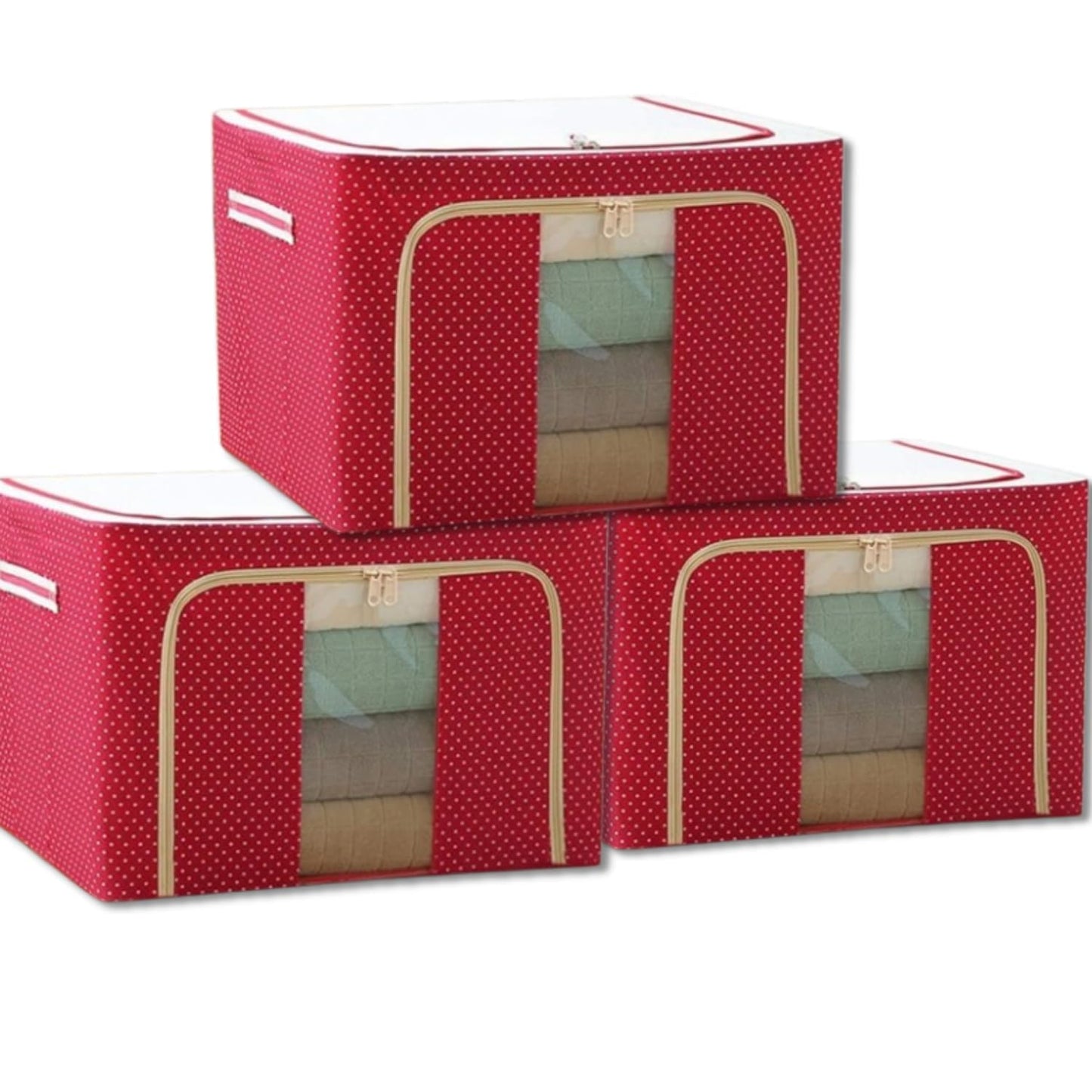 polycotton Clothes Storage Organizer Bins (Red, 66L)