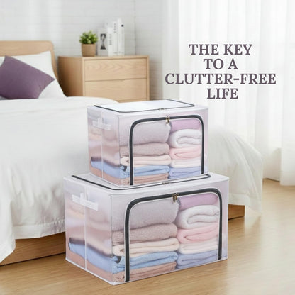 polycotton Clothes Storage Organizer Bins (Transparent, 66L-6)