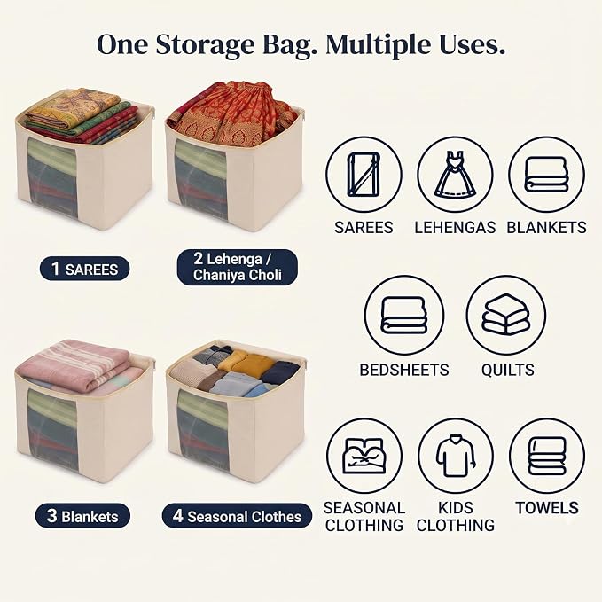 Cotton Canvas Clothes/chaniyacholi Storage Bags (17x14x7) Inches
