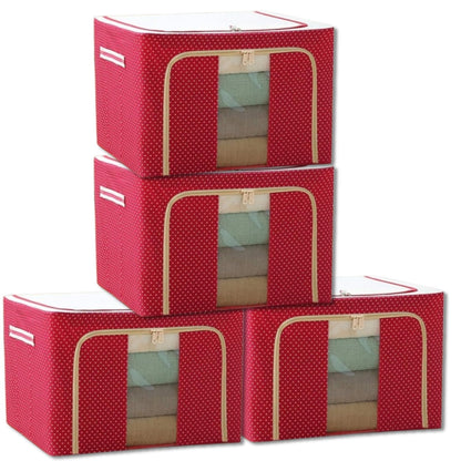 polycotton Clothes Storage Organizer Bins (Red, 66L)