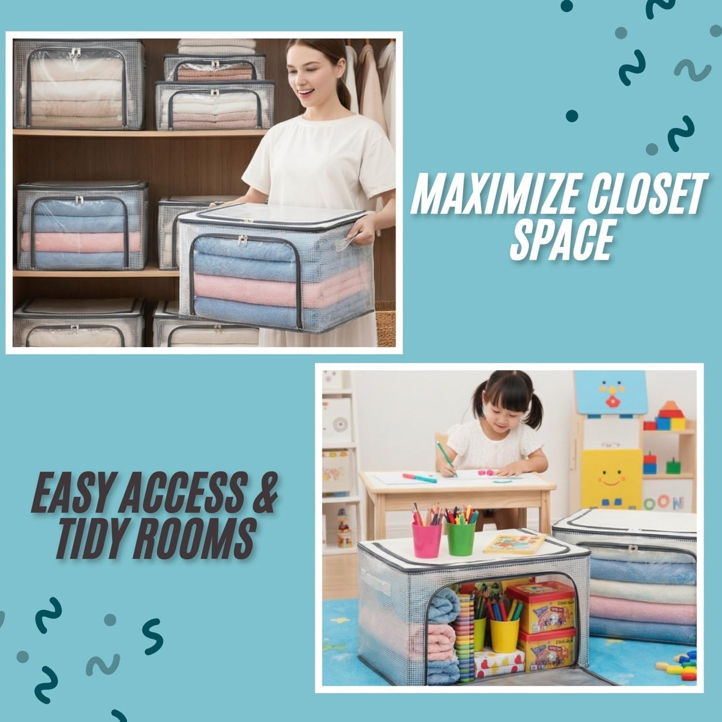 Polycotton Clothes Storage Organizer Bins (Transparent, 24L-1 Pc)