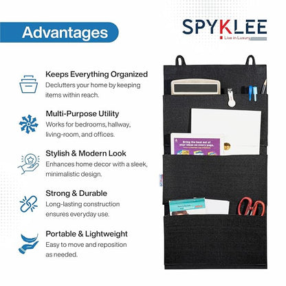 Premium Felt 3-Pocket Hanging Organizer | Wall Mounted Storage Holder with Self-Adhesive Hooks | Space Saving Multi-Purpose Shelf for Accessories, Essentials Bedroom, Office & Door(Black)