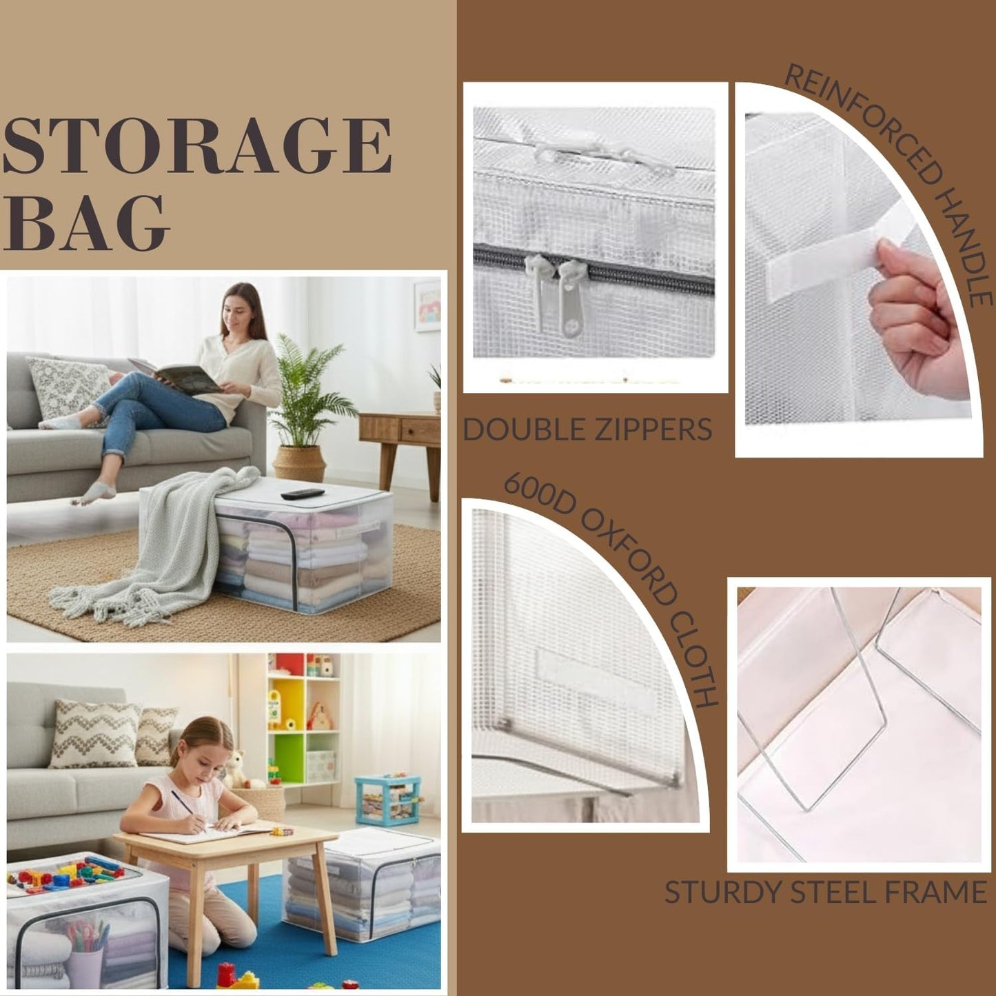 polycotton Clothes Storage Organizer Bins (Transparent, 66L)