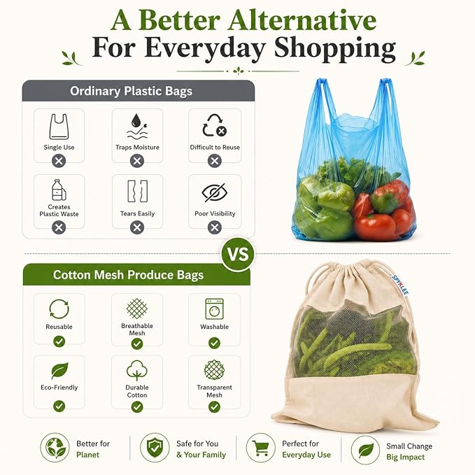 Reusable Muslin Breathable Washable Vegetable & Fruit Storage Bag - Beige, 10x13 Inch