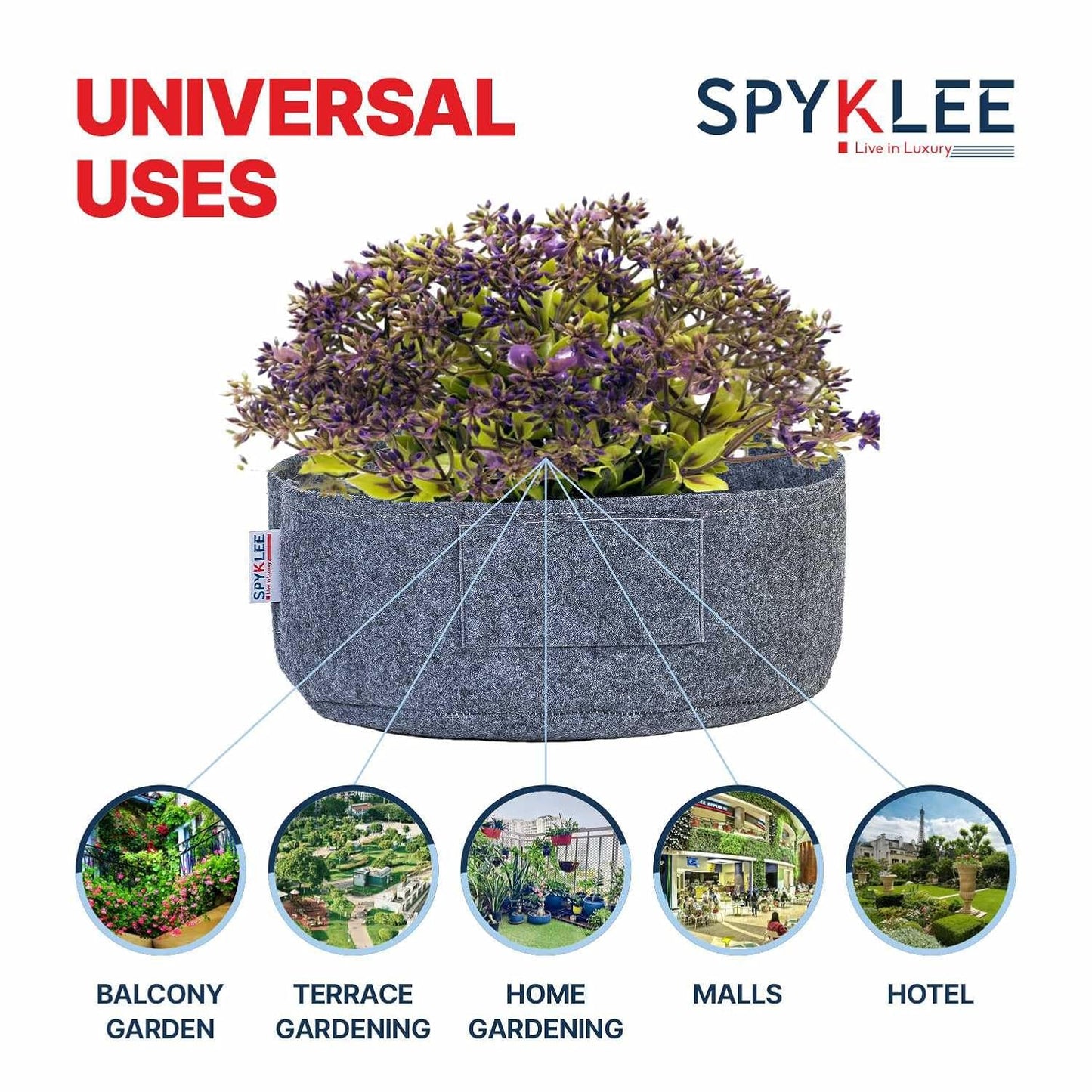 Round Felt Plant Grow Bag (12X5 Grey)