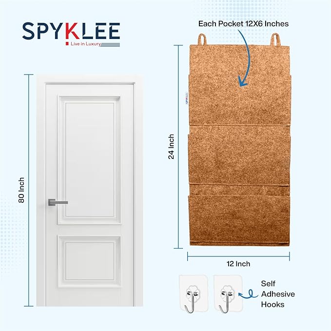 Wall Mounted Storage Holder with Self-Adhesive Hooks | Space Saving Multi-Purpose Shelf for Accessories, Essentials Bedroom, Office & Door(Beige)