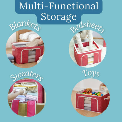 polycotton Clothes Storage Organizer Bins (Red, 66L)
