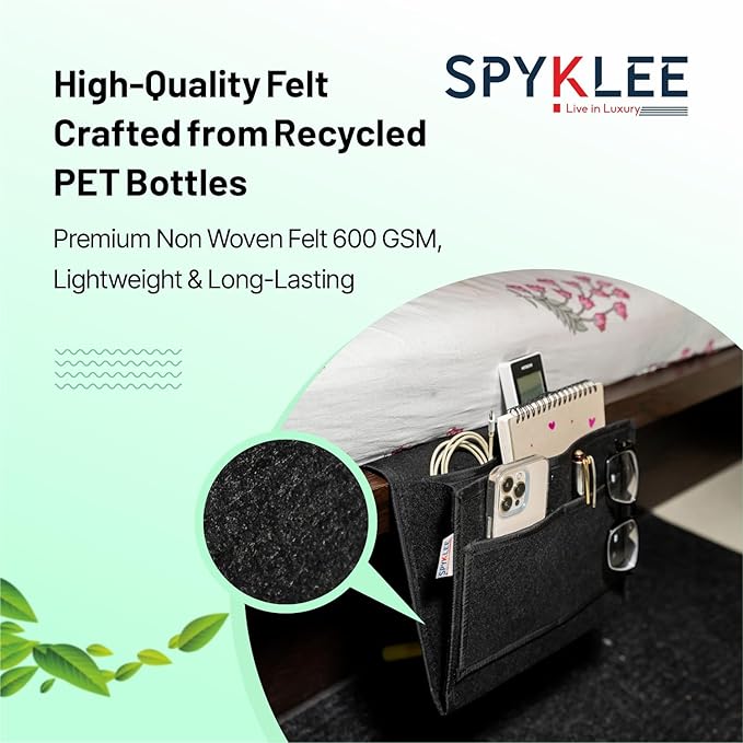 Premium Felt Hanging Bedside Organizer Bag with 5 Pockets - Black