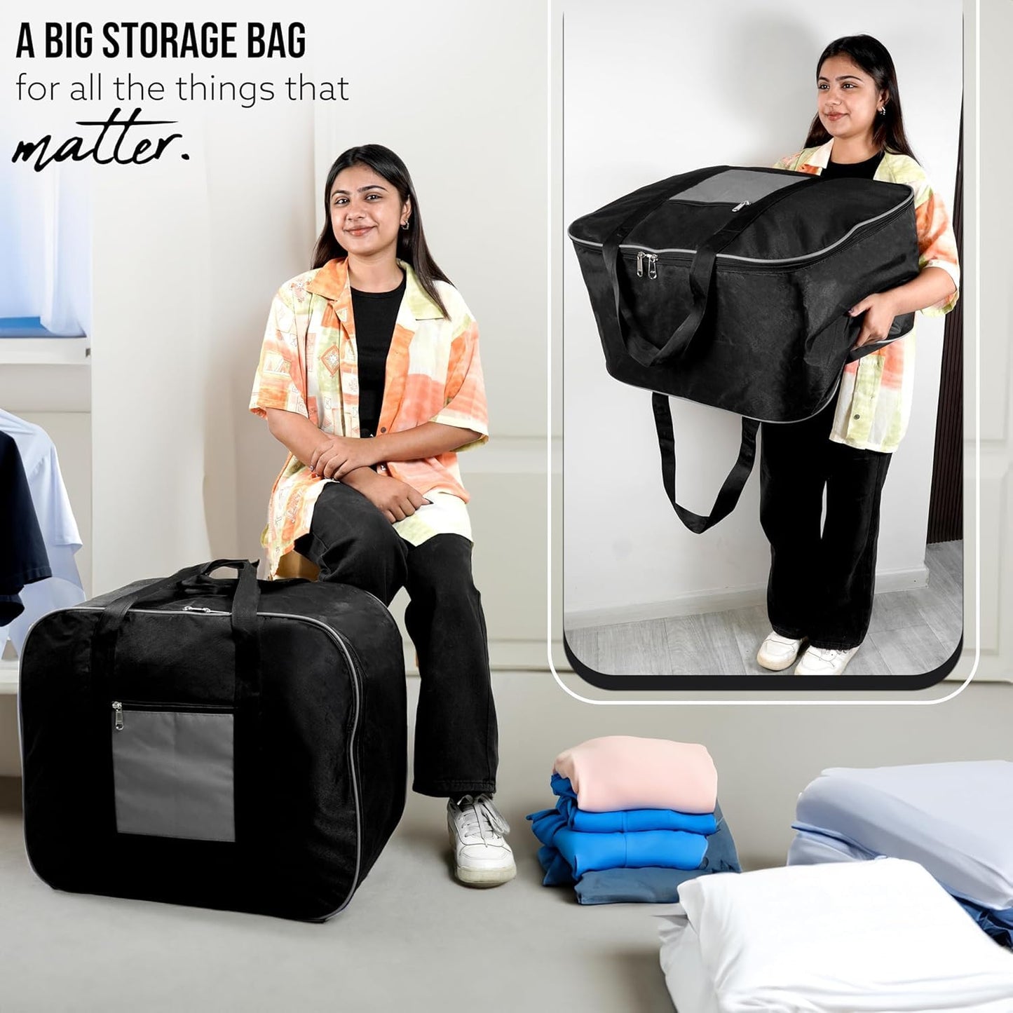 Non Woven Storage Bag (Black and Grey)-6pc
