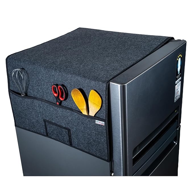 Refrigerator Top Cover with 5 Storage Side Pockets (Black, 24X21 Inches)