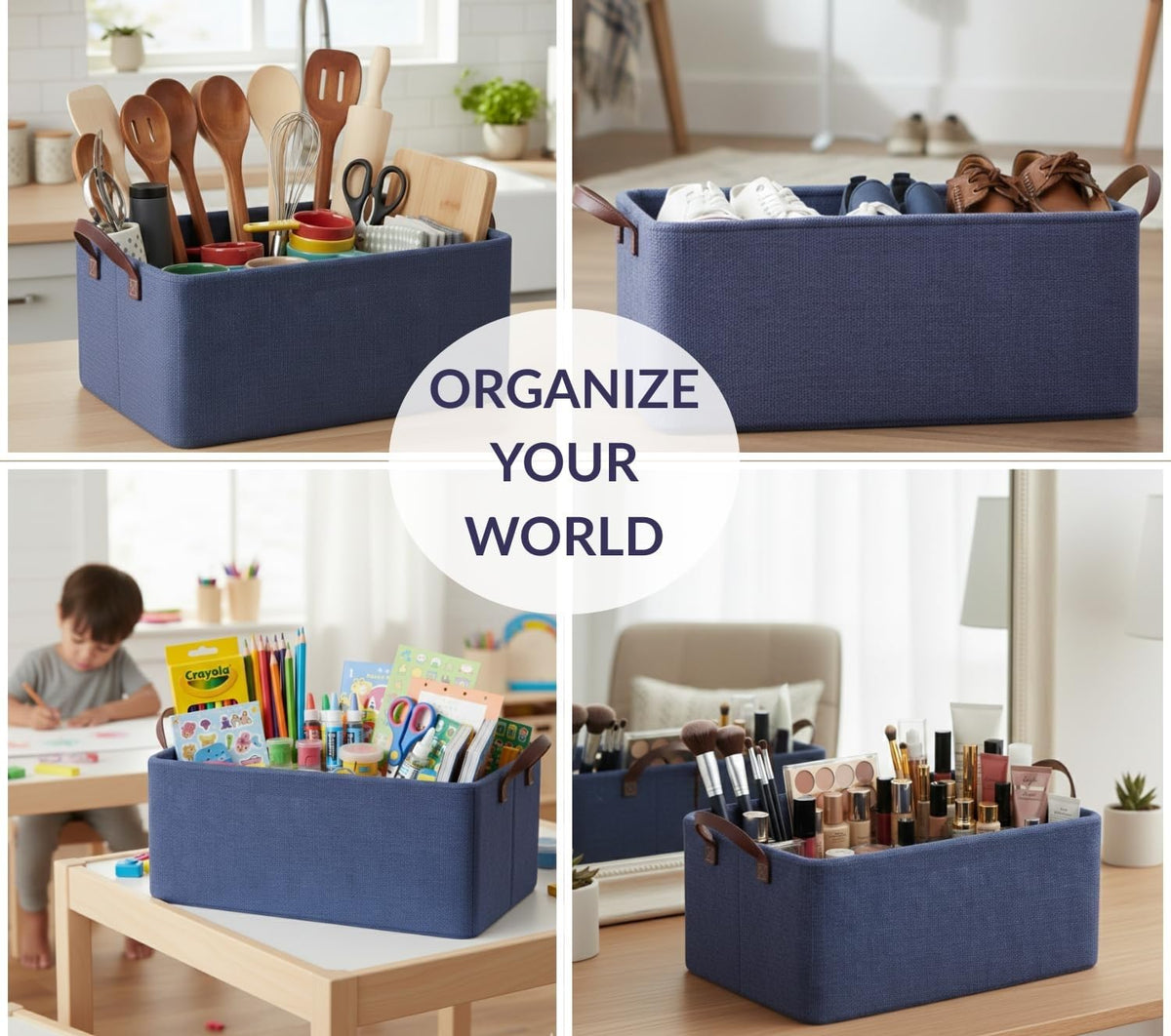 Collapsible Fabric Storage Cubes Organizer (Blue)