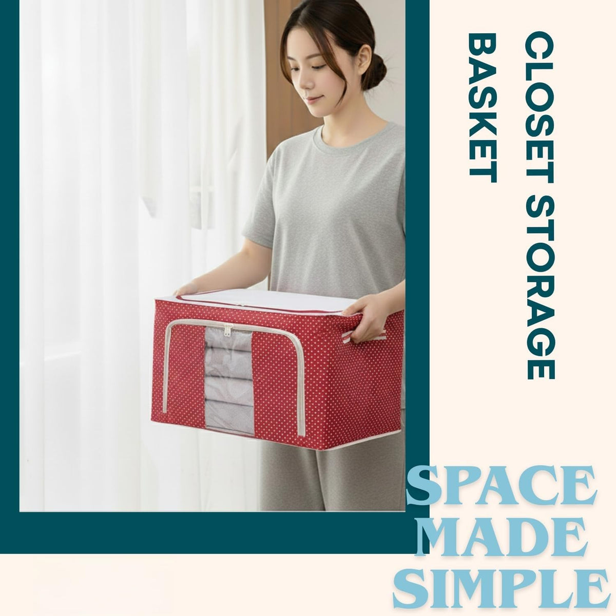 polycotton Clothes Storage Organizer Bins (Red, 66L)