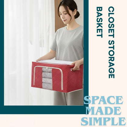 polycotton Clothes Storage Organizer Bins (Red, 66L)