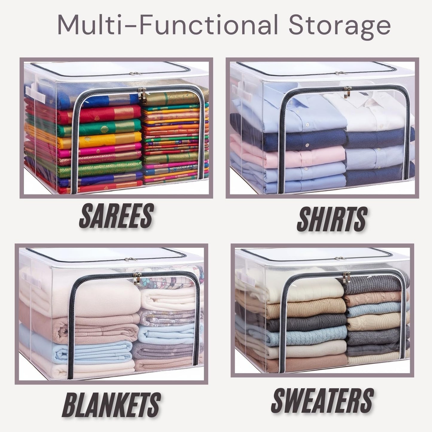 polycotton Clothes Storage Organizer Bins (Transparent, 66L-6)