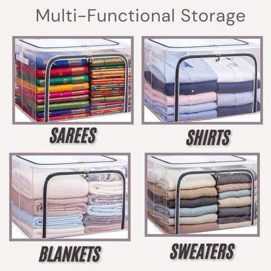 polycotton Clothes Storage Organizer Bins (Transparent, 66L-1)