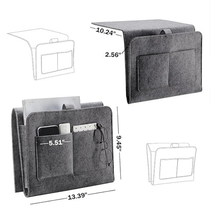 Premium Felt Hanging Bedside Organizer Bag with 5 Pockets - Black