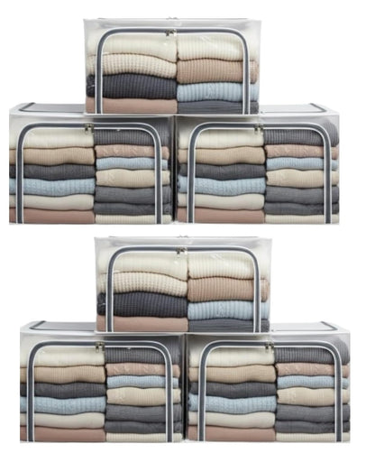 polycotton Clothes Storage Organizer Bins (Transparent, 66L-6)