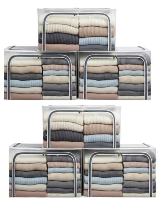 polycotton Clothes Storage Organizer Bins (Transparent, 66L-6)