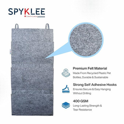 Premium Felt 3-Pocket Hanging Organizer  Space Saving Multi-Purpose Shelf for Accessories, Essentials Bedroom, Office & Door (Grey)