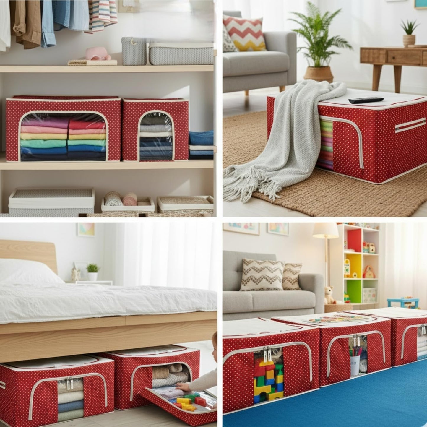 polycotton Clothes Storage Organizer Bins (Red, 66L)