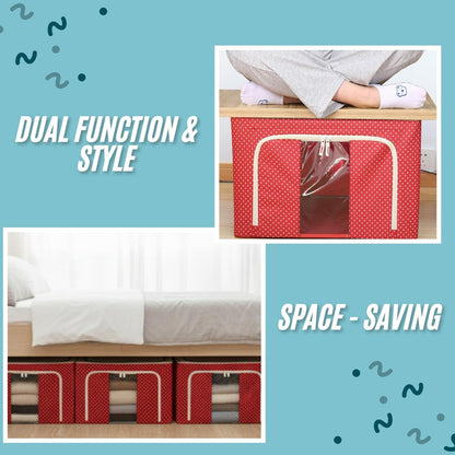 polycotton Clothes Storage Organizer Bins (Red, 66L)