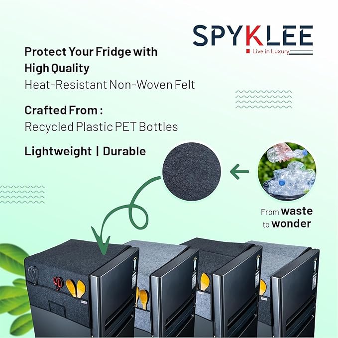 Refrigerator Top Cover with 5 Storage Side Pockets (Black, 24X21 Inches)